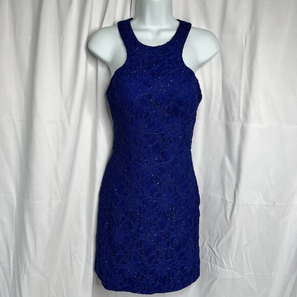 Jodi Kristopher Dresses & Skirts - Royal Blue Lace Sleeveless Halter Cutout Back Cocktail Dress By Jodi Kristopher